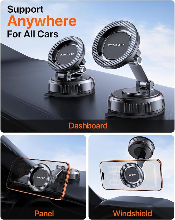 Miracase for MagSafe Car Mount[3600gf Strong Magnet & 89+LBS Suction Base]Vacuum Magnetic Phone Holders for Your Car, 360° Adjustable Dashboard & Windshield Mount with Dash Accents for All Smartphones - Image 6