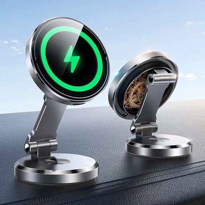 MagSafe Car Mount Charger with 360° Rotatable Charging Panel & Base, Silver | 15W Fast Charging Magnetic Phone Holder, Strong Magnets Wireless Car Charger, Car Mount for iPhone 17 Pro Max 16 15 14 13 12 by JOYROOM