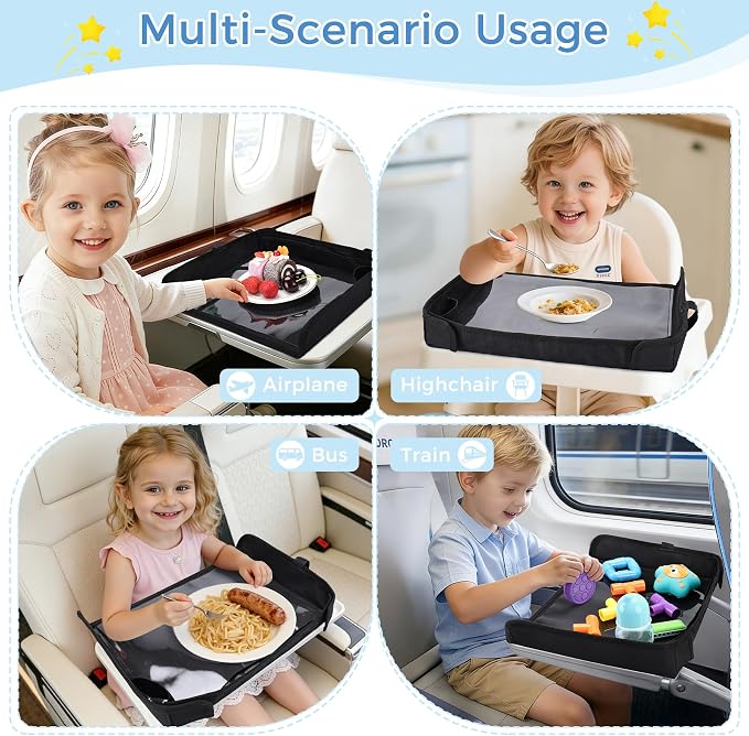 COOLBEBE Airplane Tray Table Cover, Foldable Travel Tray Cover | for Toddlers 1-3, Universal Fit for Airplane, Car Seat, High Chair, Machine Washable, Portable, Black - Image 2