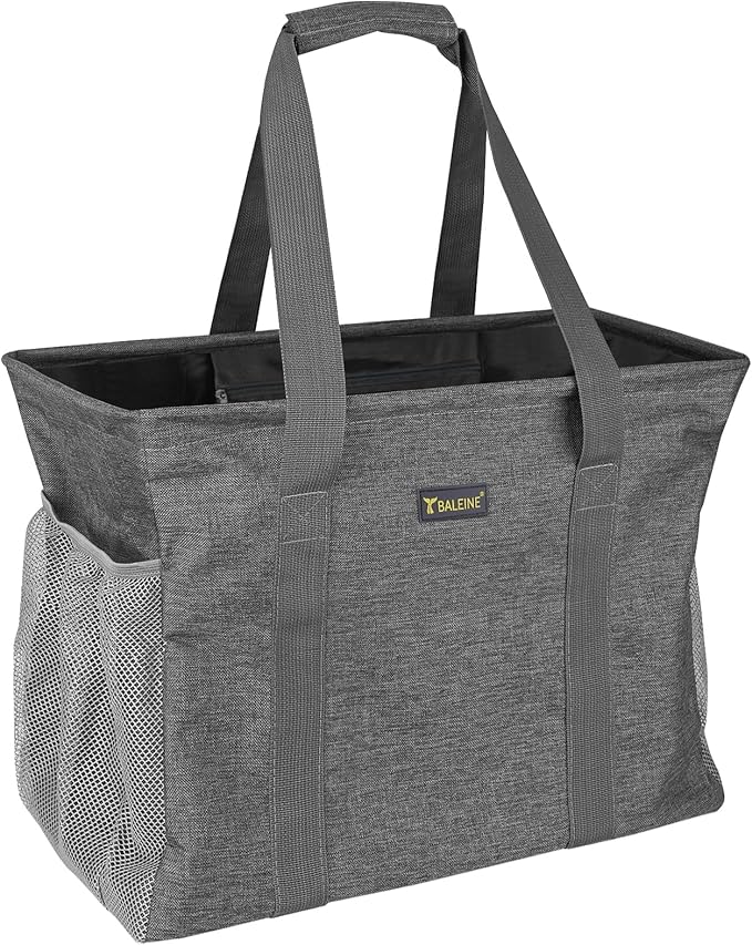 BALEINE Extra Large Utility Tote Bag with Reinforced Wire Frame, Reusable Grocery Bag for Shopping, Picnic (Grey, 16.5''x14''x10'') - Image 8