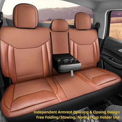 Red Rain Leather Seat Covers Custom Fit Ford Maverick Seat Cover 2022-2026 | Luxury Brown Leather Seat Cover Full Set Waterproof Full Coverage Car Interior Accessories (Maverick-Brown) - Image 4