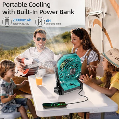 Camping Fan Rechargeable, 20000mAh Battery Powered Portable Fan with LED Light, 4-Speed 180° Adjustable, Camping Essentials for Tent, Travel, Car, Outdoor, Indoor, BBQ, Fishing, Jobsite - Blue - Image 6