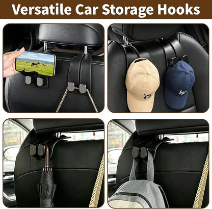 Car Seat Headrest Hooks, 4 Pack Universal Purse Hook for Car, Bag Holder with Double Hooks, Back Seat Storage Organizer for Purses, Handbags, Grocery - Image 7