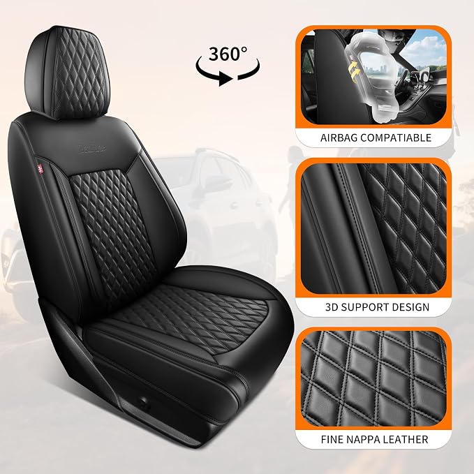 Black Thick Nappa Leather Automotive Car Seat Covers Set of 1 | Univerasal Fit,3D Contoured,Full Coverage,Waterproof,ThickTexture Nappa Leather,for most Suvs Trucks Sedans - Image 3