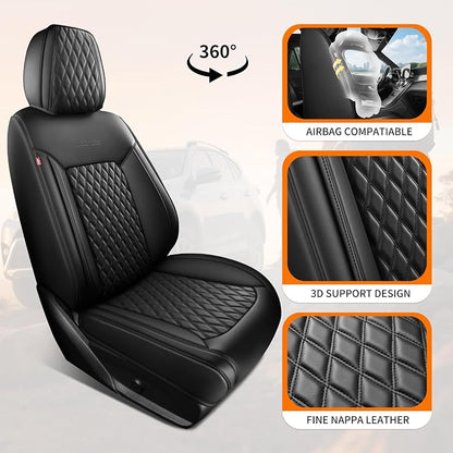 Black Thick Nappa Leather Automotive Car Seat Covers Set of 1 | Univerasal Fit,3D Contoured,Full Coverage,Waterproof,ThickTexture Nappa Leather,for most Suvs Trucks Sedans - Image 3