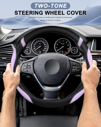 Universal Leather Steering Wheel Cover for Women Steering Wheel Cover for Car 15 inch (Lilac Color) - Image 2