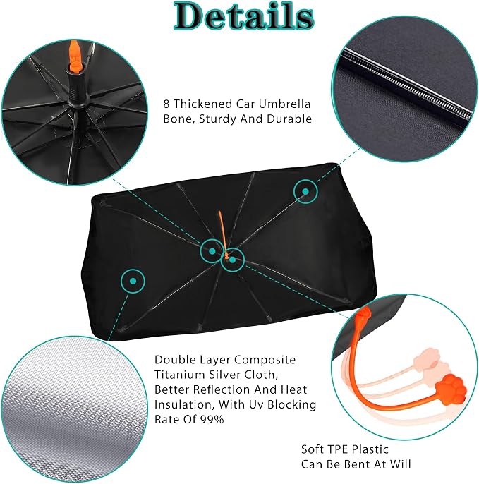 Socira Leopard Print Car Windshield Sunshade Umbrella, 57" x 30" | Blocks UV Rays Keeps Car Cool Foldable Compatible with Most Cars Trucks SUVs Umbrella Sun Shade Cover Sunshade Accessories - Image 5