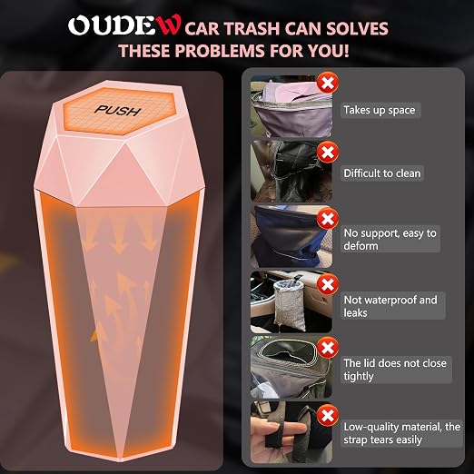 Car Trash Can with Lid, Leakproof, 15 Trash Bags, Pink, 1 Pack | Small Garbage Can for Car, Car Accessories for Interior, Multipurpose Organizers and Storage Solutions for Home, Office - Image 5