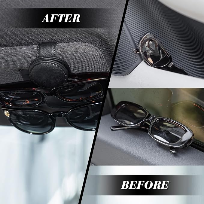Konohan Sunglasses Holder for Car Visor Leather Eyeglass Hanger Magnetic Sunglasses Holder with 2 Clips (Black) - Image 5