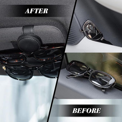 Konohan Sunglasses Holder for Car Visor Leather Eyeglass Hanger Magnetic Sunglasses Holder with 2 Clips (Black) - Image 5
