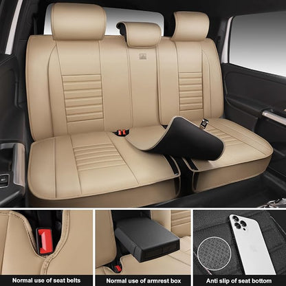 CAR PASS Nappa Leather Car Seat Covers Full Set, Luxury Seat Protector for Cars, Waterproof Anti-Slip Car Seat Cushion Armrest Compatible Airbag Universal for Sedan SUV Pick-up Truck Automotive, Beige - Image 8