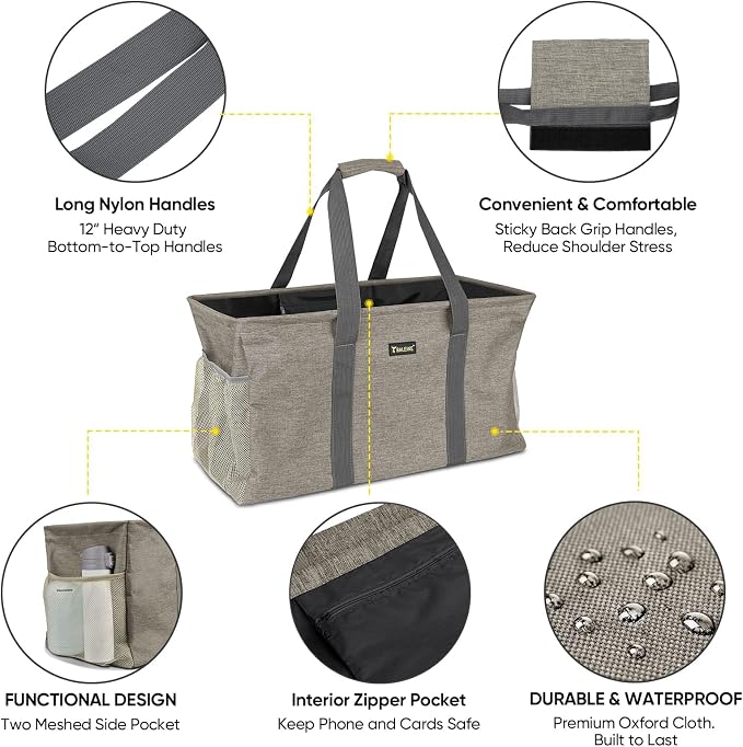BALEINE Extra Large Utility Tote Bag with Reinforced Wire Frame, Reusable Grocery Bag for Shopping, Picnic (Beige, 22''x12''x10'') - Image 7