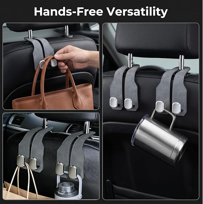 Car Seat Headrest Storage Hooks - 2 Pack Dual Hangers Design Organization Accessories, Car Interior Gadgets to Add Extra Holder and Hook for Purses,Bags,Coat and Handbag - Image 5