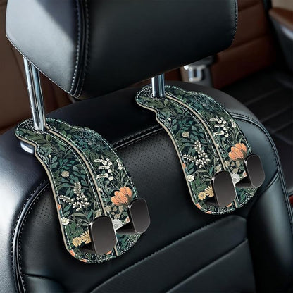 Blusabaca 2PCS Car Hooks for Purses Bags, Weeds Floral Flowers Wildflowers Plants Seat Back Storage Headrest Holder Hanger PU Leather Double Backseat Organizer, Women Car Accessories Organization by Blusabaca