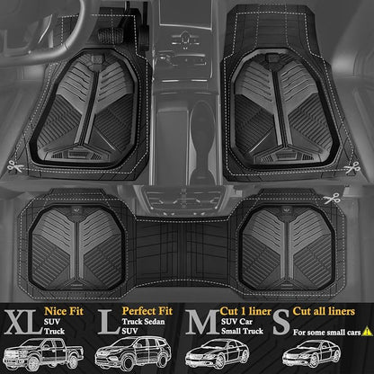 CAR PASS Heavy Duty Rubber Car Mats, Deep-Dish Car Floor Mats All Weather, Universal Two-Tone Trim-to-Fit for SUVs Trucks Sedans, Waterproof Anti-Slip, 3 Pieces V12 Black and Charcoal - Image 2