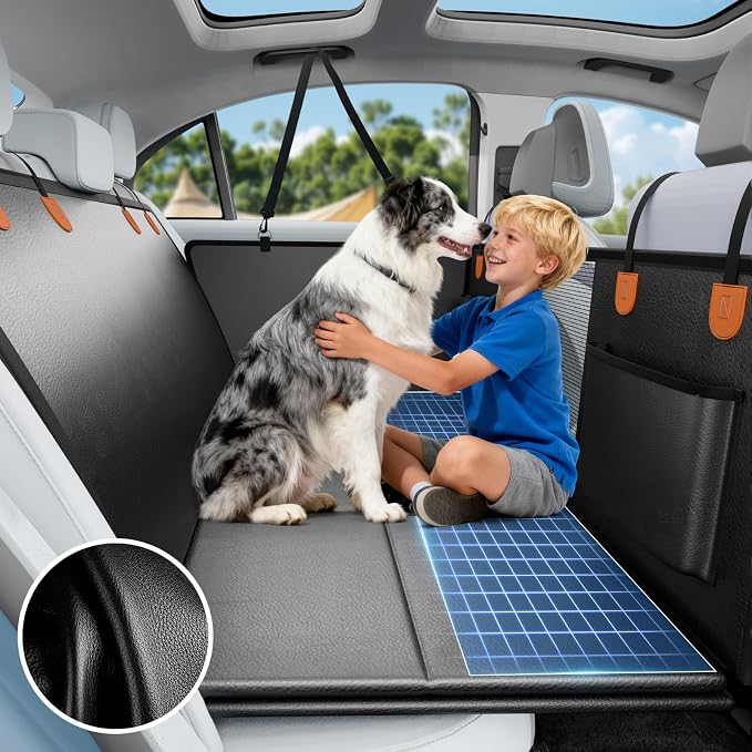 Dog Car Seat Cover for Back Seat, PU Back Seat Extender For Cars SUV | Hold 400lbs,Waterproof,Anti-Scratching,Safety Non-Slip,600D Oxford,Mesh Window,Storage Pocket - Image 3