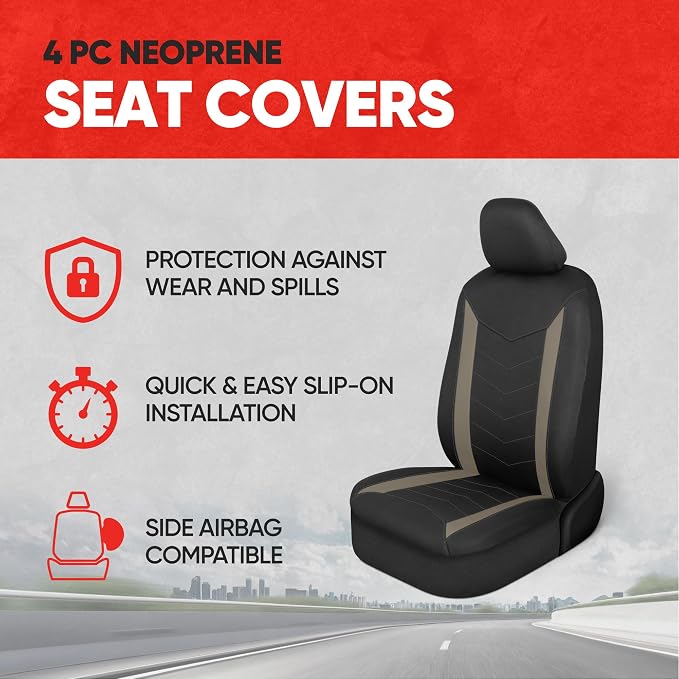 Motor Trend SpillGuard 2 Beige Seat Covers for Cars & Seat Covers for Trucks - Neoprene Lining Waterproof Car Seat Covers Front Seats Only - SUV Seat Covers Protector - Forros para Asientos de Carro - Image 2