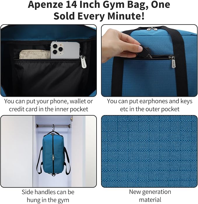 Apenze Small Gym Bag 14 inch Duffel Bag | Mini Carry On Bag, lightweight,Travel Sport ,Blue - Image 5