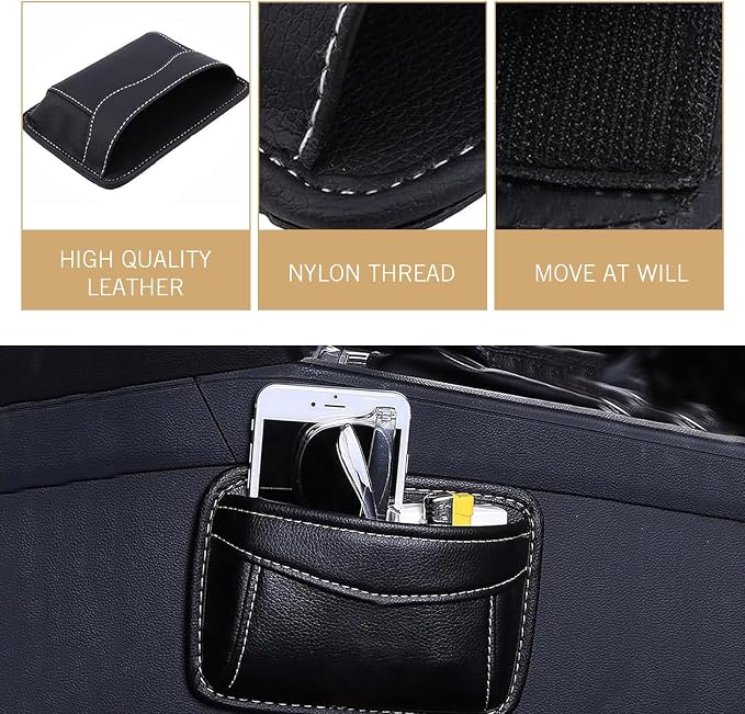 Car Seat Side Pocket Organizer, Black PU Leather Mini Auto Seat Storage Bag, Pen Phone Holder Tray Pouch Vehicle Seats Gap Filler, Universal Organize for Documents Registration Notepad - Image 5