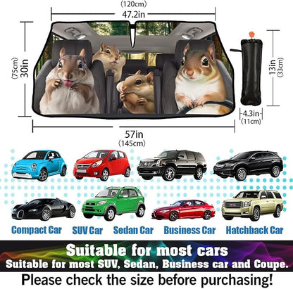 Socira Funny Squirrels Car Windshield Sunshade Umbrella Foldable Visor | Umbrella Sun Shade Cover Funny Animal Sunshade Front Window Cover Squirrels Car Accessories Blocks Uv Rays 57" X 30" - Image 3