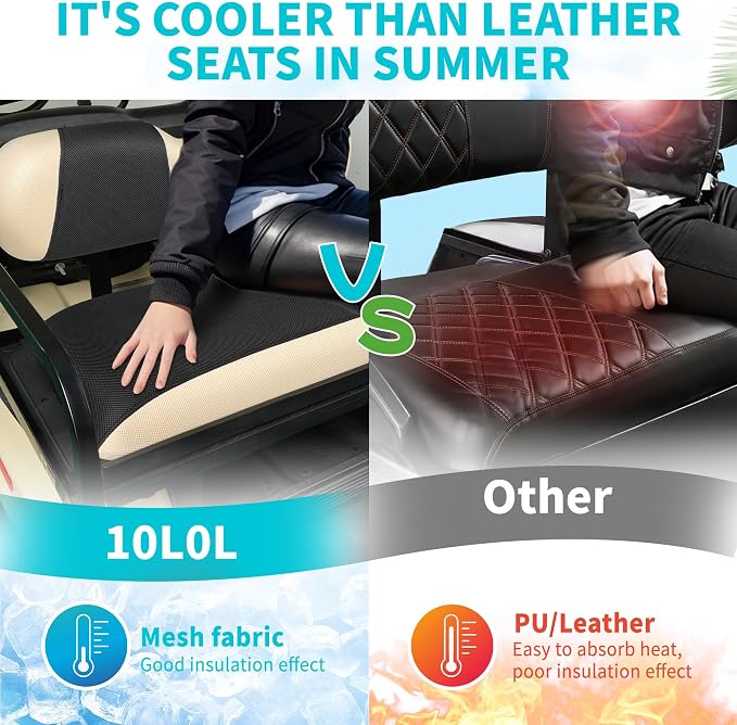10L0L Golf Cart Seat Covers for Yamaha EZGO Club Car Seat Towel Cushion | Breathable Mesh All-Season Front/Rear Seat Blanket, UV Resistant, Cool Comfort, Machine Washable, Easy On, Great Golf Gift - Image 5