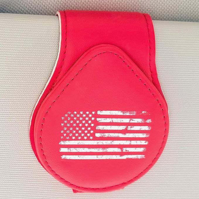American Flag - Car Sunglass Holder, Magnetic Leather Eyeglass Hanger Mount Clip Holder for Car Visor Accessories (Red) | Magnetic Leather - Image 7