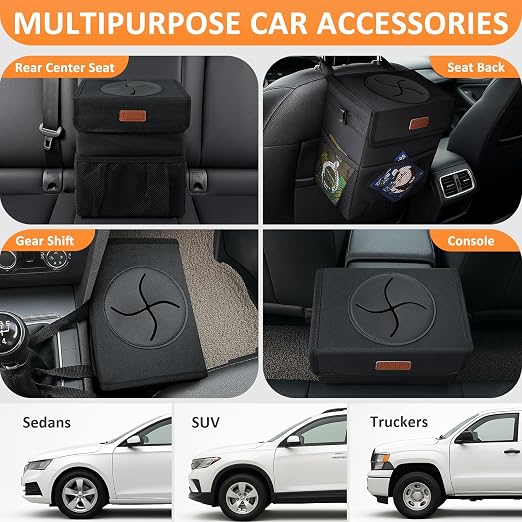 Vankor Car Trash Can with Lid Leak Proof Car Accessories for Women | 2.2 Gallon Cute Hanging Car Trash Bin for Men Car Truck Vehicle Sedan SUV Interior Automotive Garbage Cans, Black - Image 5