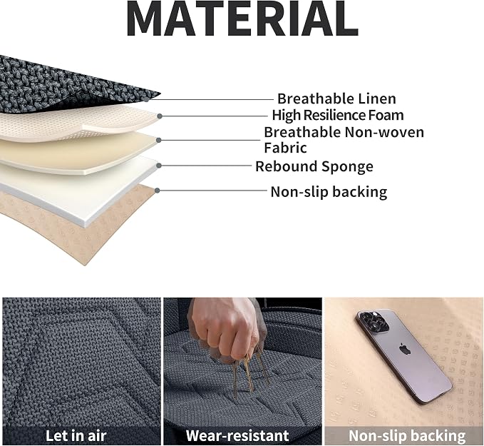 Linen Front Car Seat Covers Cloth Fabric Automotive Seat Protectors | Breathable Durable Anti-Slip All-Season Comfort Easy to Install Universal Fit for 95% of Cars Trucks SUVs Vans (Gray, 2PCS) - Image 4