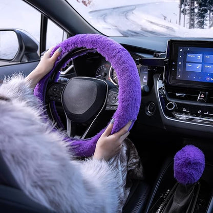 SEG Direct Furry Steering Wheel Cover Fluffy Fuzzy Gear Shift Cover Purple | Gear Shift Cover, 2 PCS Set, Soft and Warm, Cute Fur Auto Car Decor, Standard Size 14.5- 15 inch for Women Men - Image 6