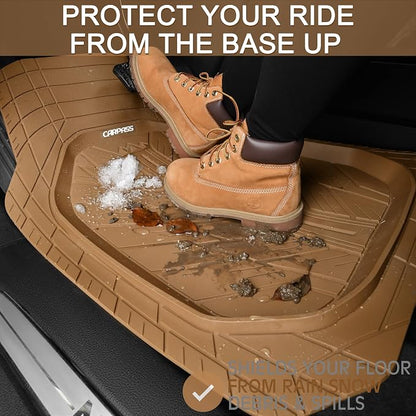 CAR PASS Tire Tread DeepDish Rubber Floor Mats for car Heavy Duty car mats All Weather, Universal XL~M Trim to Fit for Truck SUV Vehicle Automotive, Waterproof car mats 3 piece Solid Beige - Image 4