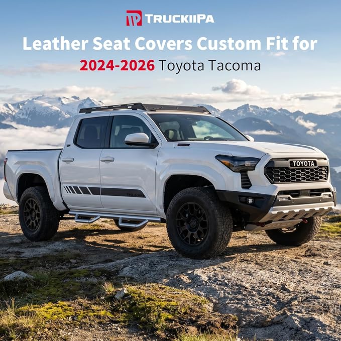 Truckiipa Toyota Tacoma Seat Covers Full Set, Waterproof Leather Seat Covers Fit for 4th Gen 2024-2026 Toyota Tacoma Double Crew Cab SR SR5 Limited TRD Sport/Off Road, Full Set, Black&Red - Image 2