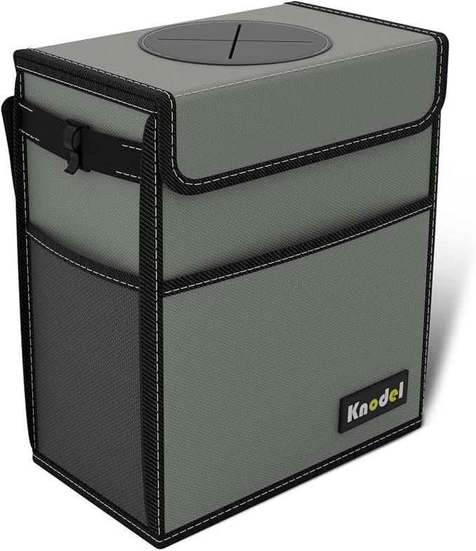 K KNODEL Car Trash Can with Lid, Car Garbage, Bin and Bag (Large, Gray) | Waterproof Car Garbage Can with Liner, Hanging Trash Bag for Car, Suv, Van, Truck by K+KNODEL