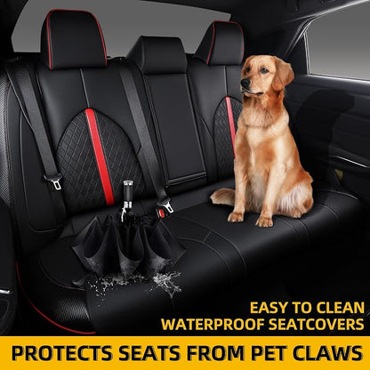 Custom Camry Seat Covers for 2018-2024 Toyota Camry Gasoline - Black+Red | Waterproof Faux Leather Full Coverage, Car Seat Protectors Full Set, Fit Toyota Camry LE SE SE Nightshade, Airbag Compatible - Image 4