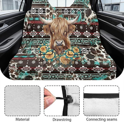 Highland Cattle Aztec American Tribal Pattern Dog Car Seat Cover for Back Seat, Auto Back Seat Cover Heavy Duty Scratch-Proof Waterproof Rear Bench Towel Seat Covers - Image 6