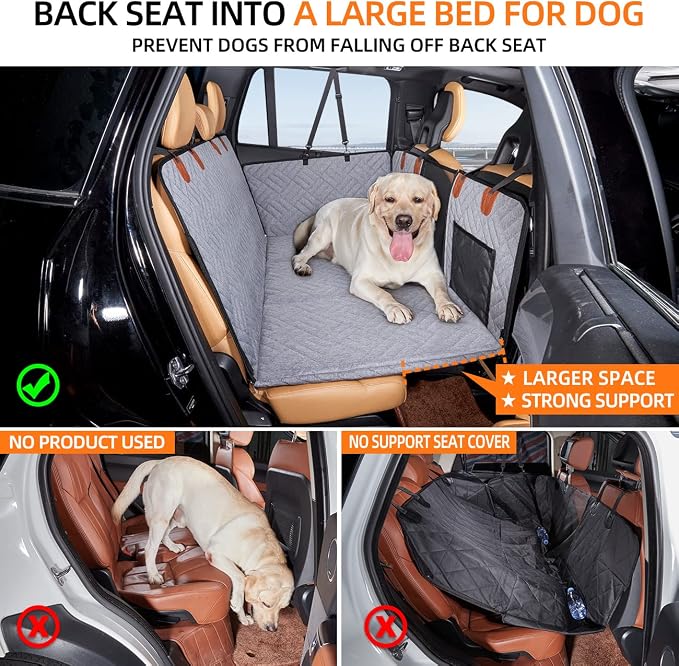 Hard Bottom Dog Car Seat Cover for Back Seat,Seat Extender for Dogs | Strong Support,More Rest Space,Waterproof, Scratch Resistant,Car Seat Protector,Dog Hammock for Car/SUV/Small Truck - Image 2