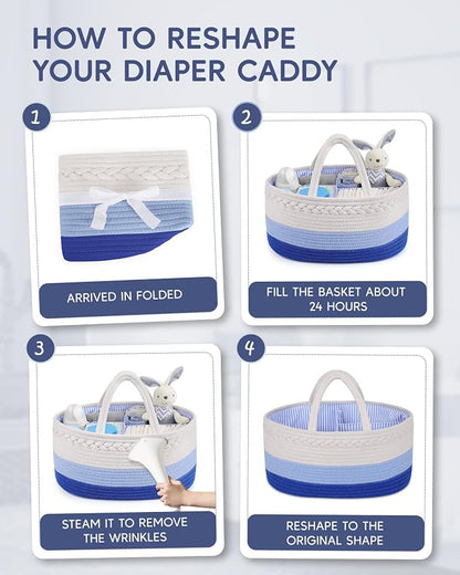 Maliton Baby Diaper Caddy Organizer, Cotton Rope Diaper Caddy Basket, Large Storage Basket for Newborn Boys and Girls, Gift for Baby Shower List, Newborn Essentials - Image 8