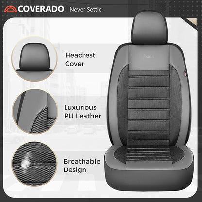 Coverado Car Seat Covers Full Set, Luxury Leather Car Seat Protector, Automotive Front and Rear Mesh Seat Covers, Full Set 5 Seats, Black Gray Seat Cushion for SUV Sedan Truck - Image 7