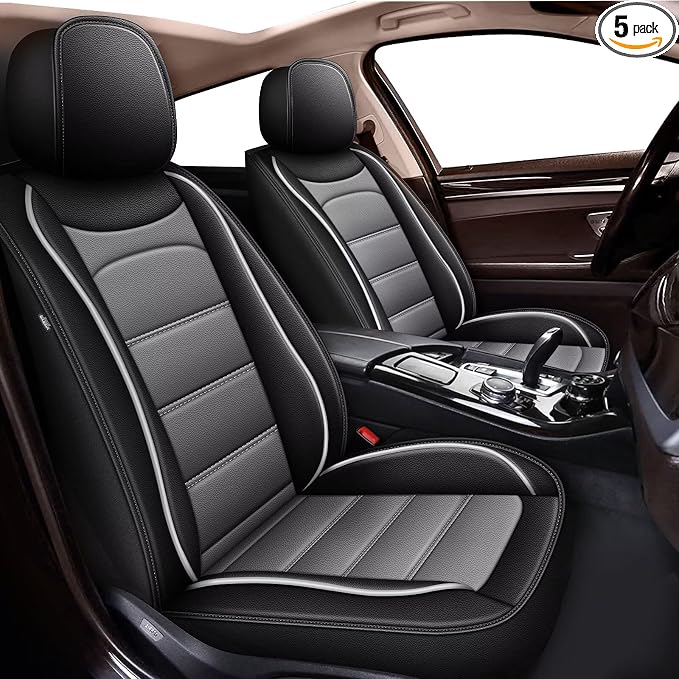 Car Seat Covers for Toyota 4Runner 2003-2025 2026 Full Set(5 Seats) | Luxury Fuax Leather, Waterproof, Airbag Compatible, Easy to Install, Scratch‑Resistant Seat Protection,Black&Grey by IKABEVEM
