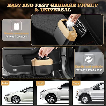 2 Pack Car Trash Can with Lid, Built-in Storage Garbage Bag, Gold | Leakproof Car Door Trash Can with Hook, 60pcs Trash Bags, Mini Automotive Garbage Bin for Vehicle, Office, Home - Image 7