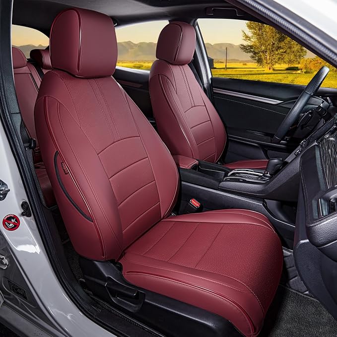 HKZ Custom Fit Civic Seat Covers for Honda Civic 2016 2017 2018 2019 2020 2021 Hatchback EX,Sport Touring,EX-L - 5-Seats Leather Full Set,Wine Red by HKZ