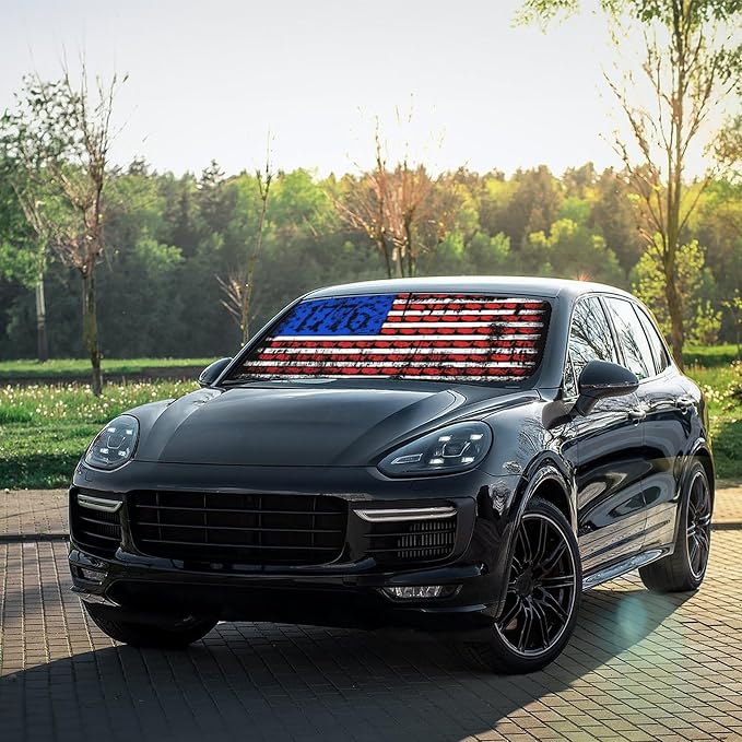 Socira Retro USA American Flag Car Windshield Sunshade Umbrella Car Foldable Umbrella Sunshade for Front Window UV Reflector Auto Windshield Umbrella Sun Shades Cover for Most Vehicles 57'' X 30'' - Image 6