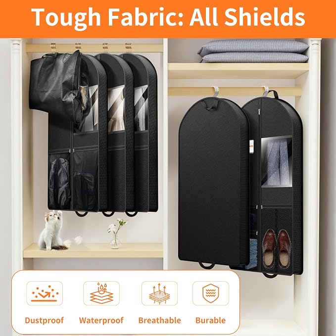 Garment Bag Travel Suit Storage: 54 Inch 3 Packs Fabric Breathable Zippered - Clothes Covers Carry Shoe Pockets Lightweight - Men Travel Wardrobe Protector Hanging Up Multiple - Image 5