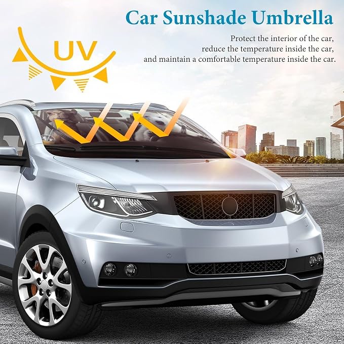 Funny Bear Driving Car Windshield Sun Shade Umbrella, Foldable Car Front Windshield Sunshade with Bendable Handle, Windshield Sun Visor for Most Vehicles - Image 4