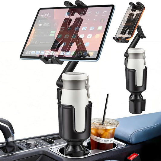 Cup Holder Tablet Mount, Ipad Cup Holder Car Mount Expander [2026 Upgraded] with 22" Height Adjustable Arm for Tablet iPhone 3-13in iPad Pro Air Mini, Fire, iPhone 15, Galaxy S24 Z Fold 5 by Peastrex