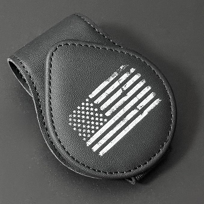 American Flag - Car Sunglass Holder, Magnetic Leather Eyeglass Hanger Mount Clip Holder for Car Visor Accessories (Black) | Magnetic Leather - Image 2
