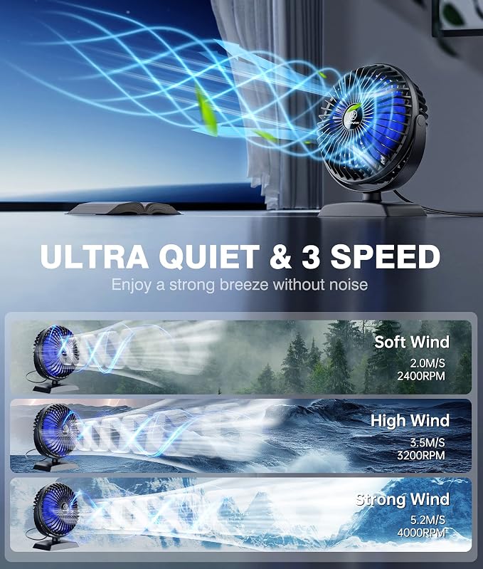 JZCreater USB Desk Fan, 2Pack USB Fan, 360 Rotation Desktop Fan with 3 Speed, Table Personal Cooling Fan, Quiet Mini Desk Fan, USB Powered, Small Fan for Home Office Bedroom Car Travel, Pink - Image 3