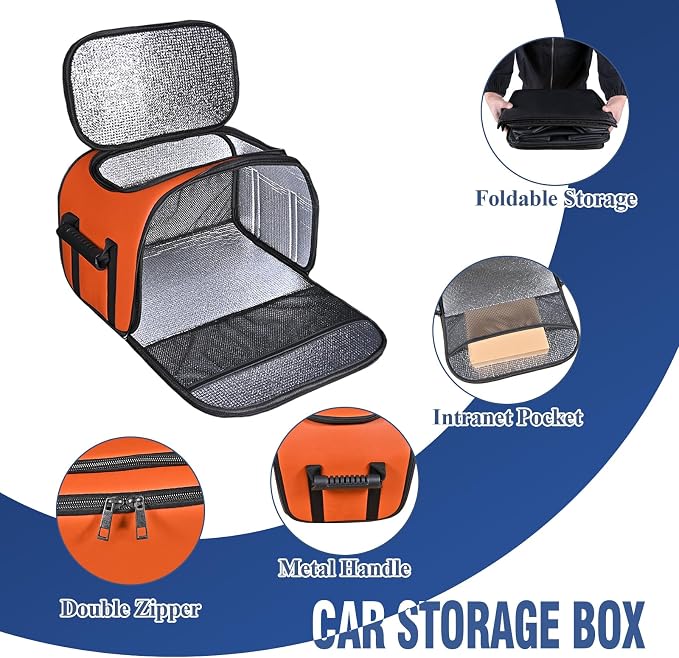 Foldable Car Insulated Storage Box, Portable Thermal Cooler Bag with Double Zipper & Sturdy Handle, Multi‑Purpose Car Seat Trunk Organizer for Drinks Snacks, Outdoor Picnic Camping Road Trips - Image 7