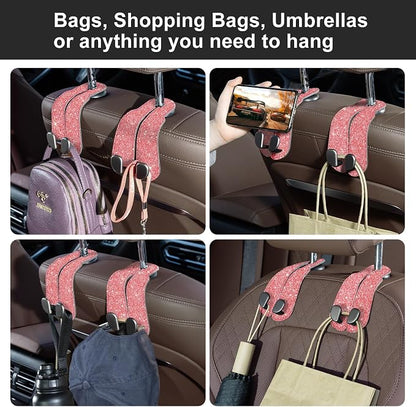 CoBak Purse Hook for Car - Universal Premium Stitched Leather and Aluminum-Magnesium Alloy Double Car Seat Back Storage Hook for Purses, Handbags, Bags (2 Pack),Fuchsia Glitter - Image 6