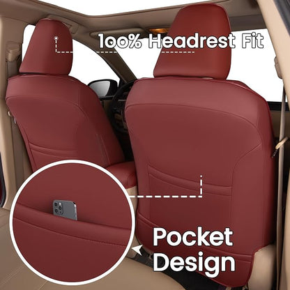 HKZ Fit Corolla Car Seat Cover Full Set for Toyota Corolla Sedan 2023 2024 2025 2026 L LE (Sedan Gasoline Model Only) 5-Seats Full Set Faux Leather (Burgundy) - Image 3