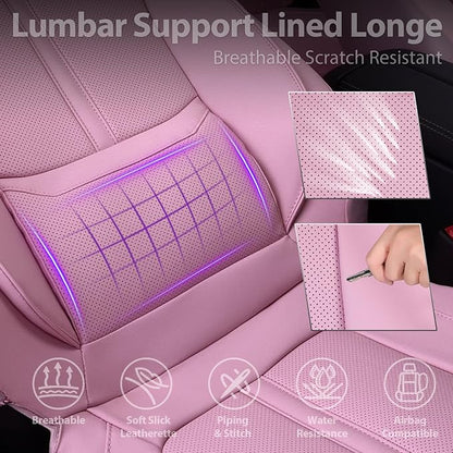 CAR PASS Pink Leather Seat Covers Full Set, Water Resistant 3D Foam Faux Leather Seat Cover, Luxury Comfort Automotive 5 Seat Covers Cute for Women Girly, Universal Fit SUV, Vans, Trucks, All Pink - Image 5